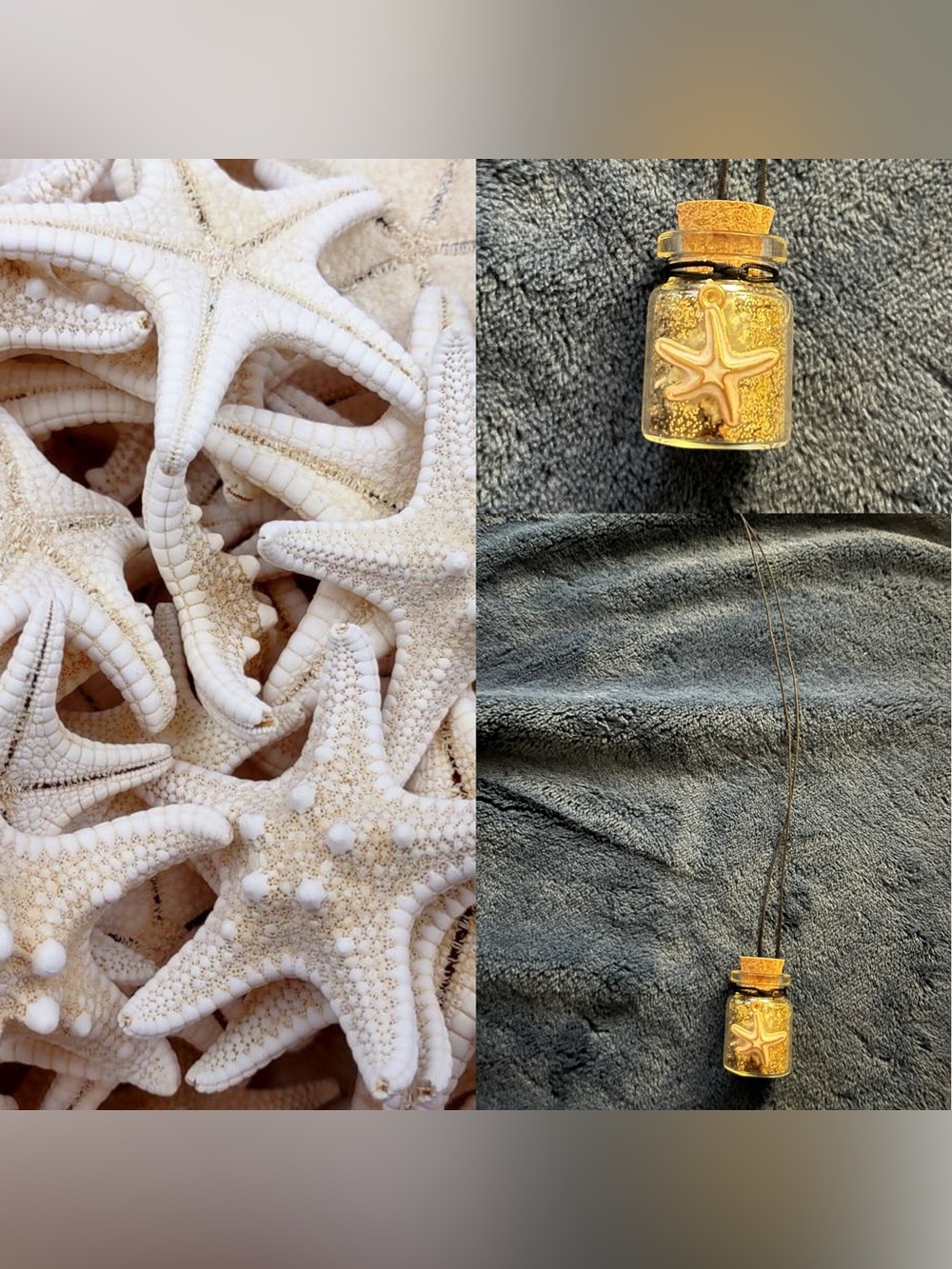 White Seashell Fairy Potion Glitter Bottle Necklace w/ Pendant